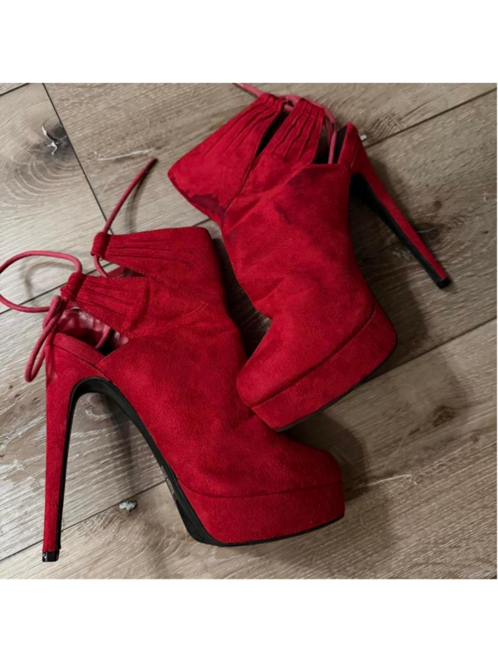 Chinese Laundry Red Platform Lace Up Stiletto Booties Size 8